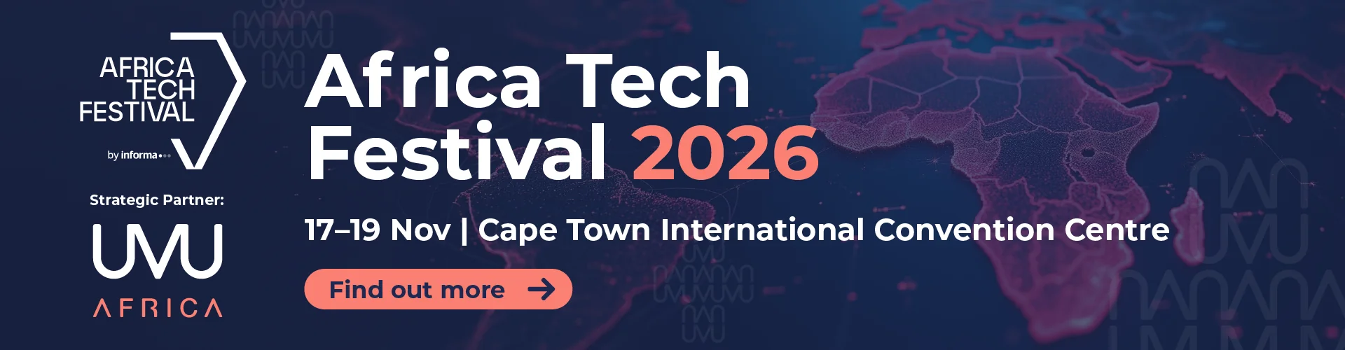 Africa Tech Festival 2026, 17–19 Nov, Cape Town International Convention Centre. Strategic partner: UVU Africa.